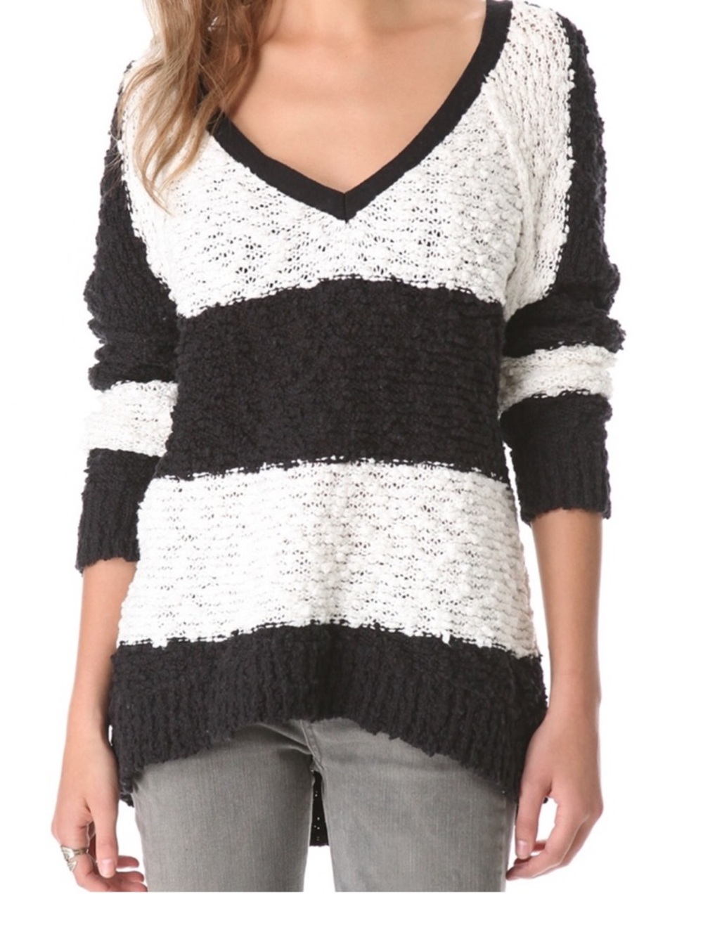Free people rugby striped black and white long sleeve sweater boulce